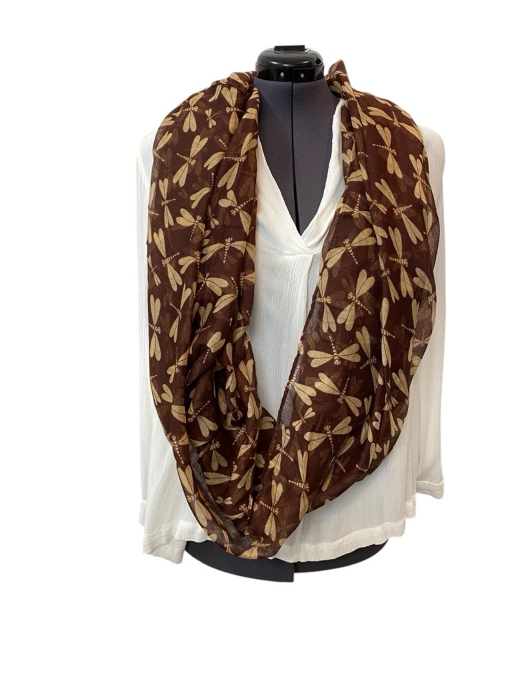 Charming Charlie Women's OS Lightweight Brown Dragonfly Infinity Scarf